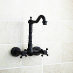 Rubinetto a parete antico per acqua calda fredda tutto in bronzo da bagno a parete