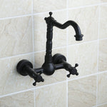 Rubinetto a parete antico per acqua calda fredda tutto in bronzo da bagno a parete