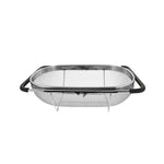 2 utensili da cucina con filtro pieghevole in acciaio inossidabile, drenaggio, cesto di frutta e verdura retrattile per uso domestico, 24x34x11cm, 18x27x11cm