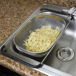 2 utensili da cucina con filtro pieghevole in acciaio inossidabile, drenaggio, cesto di frutta e verdura retrattile per uso domestico, 24x34x11cm, 18x27x11cm