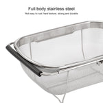 2 utensili da cucina con filtro pieghevole in acciaio inossidabile, drenaggio, cesto di frutta e verdura retrattile per uso domestico, 24x34x11cm, 18x27x11cm