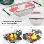 2 utensili da cucina con filtro pieghevole in acciaio inossidabile, drenaggio, cesto di frutta e verdura retrattile per uso domestico, 24x34x11cm, 18x27x11cm