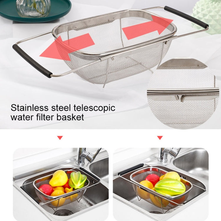 2 utensili da cucina con filtro pieghevole in acciaio inossidabile, drenaggio, cesto di frutta e verdura retrattile per uso domestico, 24x34x11cm, 18x27x11cm