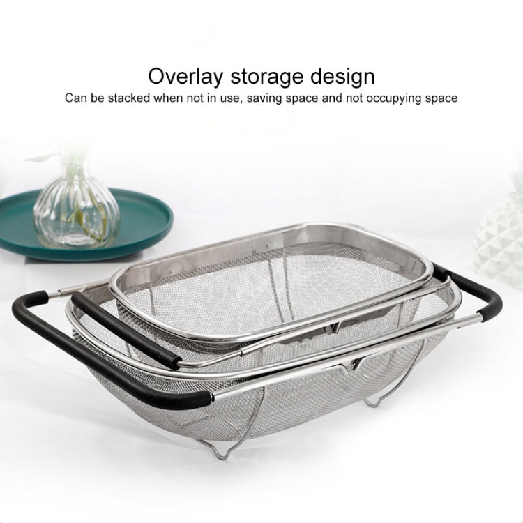 2 utensili da cucina con filtro pieghevole in acciaio inossidabile, drenaggio, cesto di frutta e verdura retrattile per uso domestico, 24x34x11cm, 18x27x11cm