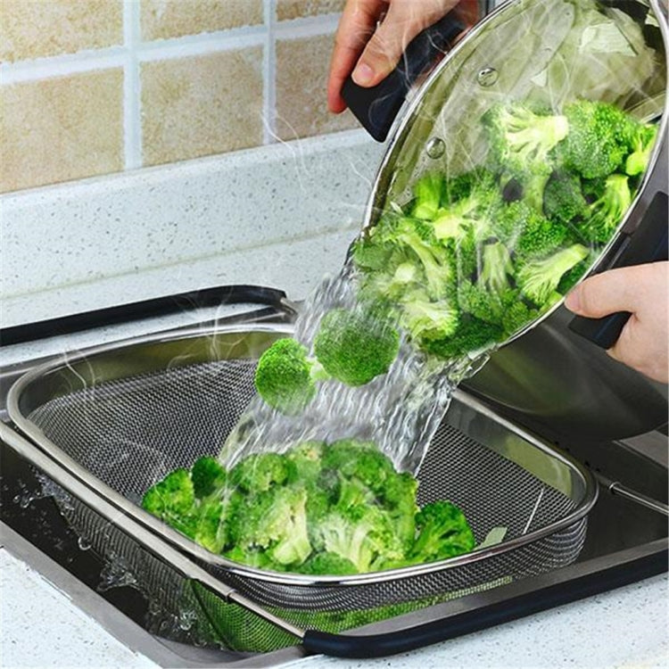 2 utensili da cucina con filtro pieghevole in acciaio inossidabile, drenaggio, cesto di frutta e verdura retrattile per uso domestico, 24x34x11cm, 18x27x11cm