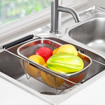 2 utensili da cucina con filtro pieghevole in acciaio inossidabile, drenaggio, cesto di frutta e verdura retrattile per uso domestico, 24x34x11cm, 18x27x11cm
