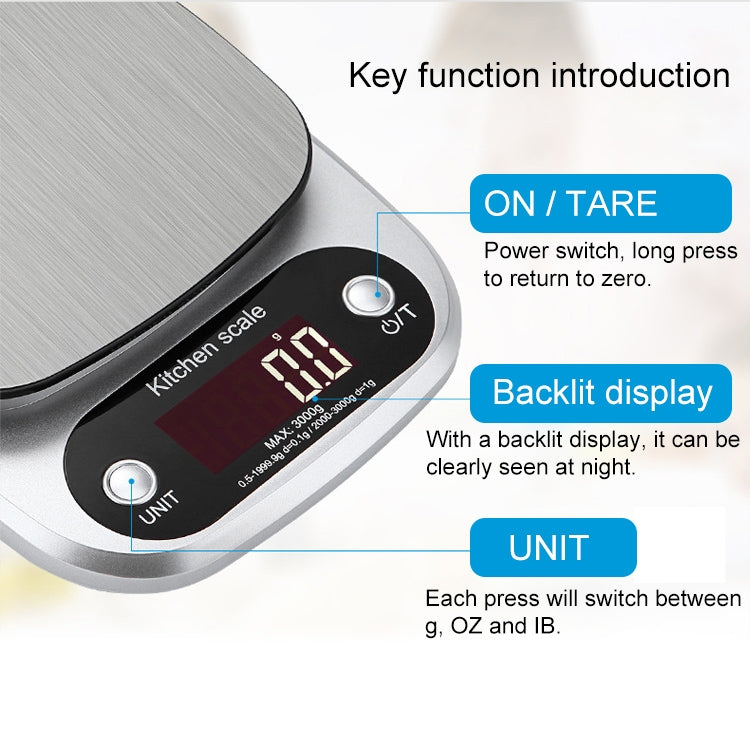 Bilancia elettronica da cucina in acciaio inox 3 kg 0,1 g