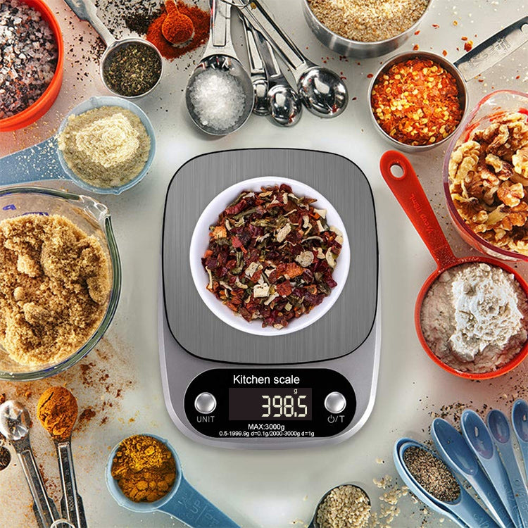 Bilancia elettronica LCD da cucina in acciaio inossidabile BOH-C305, specifica: 3 kg / 0,1 g, 3kg/0.1g