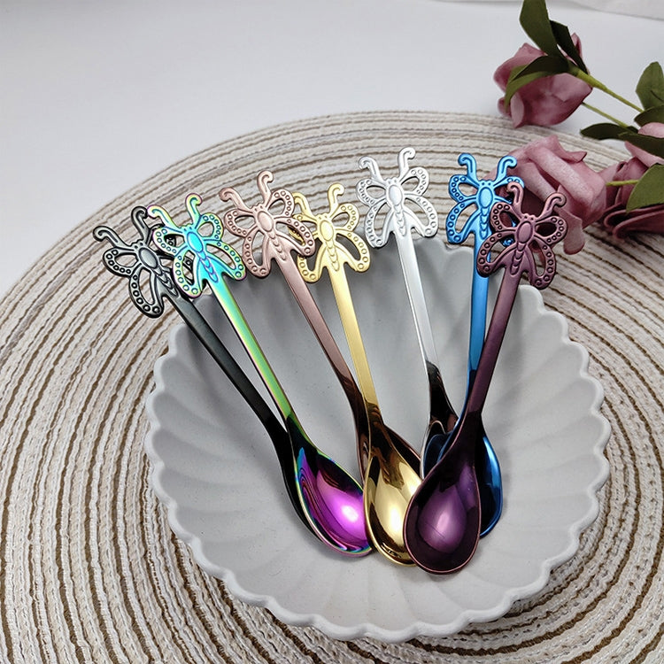 Cucchiaino da caffè a farfalla multicolore in acciaio inossidabile, frutta, bevanda fredda, gelato, dessert, cucchiaino da tè, Silver, Gold, Rose Gold, Rainbow, Black, Blue, Purple