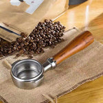 Staffa per filtro macchina da caffè in acciaio inossidabile Manico in legno senza fondo per caffè, Coffee Machine Filter