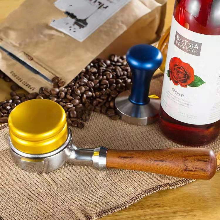 Staffa per filtro macchina da caffè in acciaio inossidabile Manico in legno senza fondo per caffè, Coffee Machine Filter