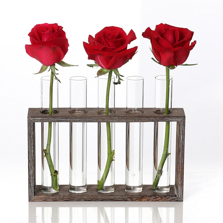 Vaso per provette in vetro idroponico trasparente, decorazione per il desktop, decorazione semplice e creativa per interni, 3-Hole Wooden Frame, 5-Hole Wooden Frame