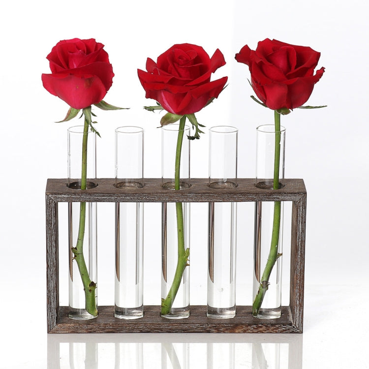 Vaso per provette in vetro idroponico trasparente, decorazione per il desktop, decorazione semplice e creativa per interni, 3-Hole Wooden Frame, 5-Hole Wooden Frame
