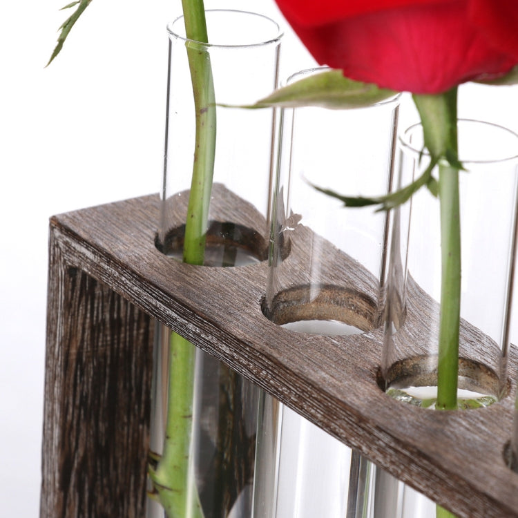 Vaso per provette in vetro idroponico trasparente, decorazione per il desktop, decorazione semplice e creativa per interni, 3-Hole Wooden Frame, 5-Hole Wooden Frame