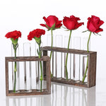 Vaso per provette in vetro idroponico trasparente, decorazione per il desktop, decorazione semplice e creativa per interni, 3-Hole Wooden Frame, 5-Hole Wooden Frame