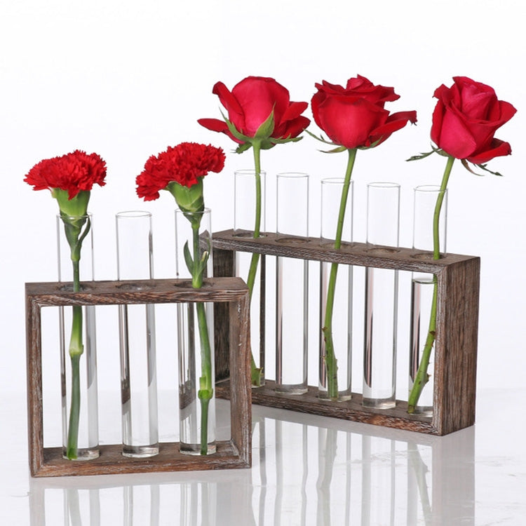 Vaso per provette in vetro idroponico trasparente, decorazione per il desktop, decorazione semplice e creativa per interni, 3-Hole Wooden Frame, 5-Hole Wooden Frame