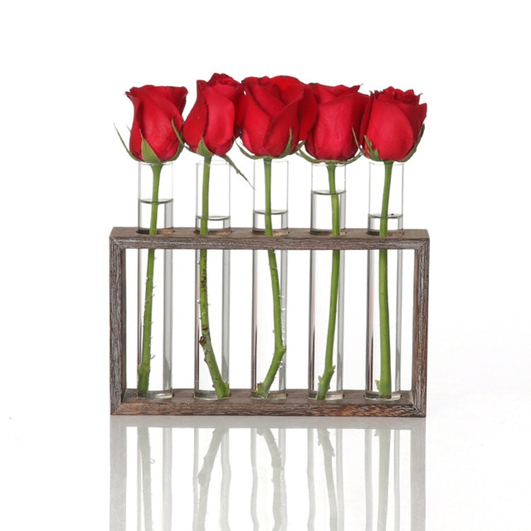 Vaso per provette in vetro idroponico trasparente, decorazione per il desktop, decorazione semplice e creativa per interni, 3-Hole Wooden Frame, 5-Hole Wooden Frame