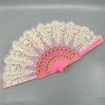 Ventaglio pieghevole in plastica stile spagnolo Ventaglio di pizzo di pavone Ventaglio di doratura da ballo per donna, 23x42cm