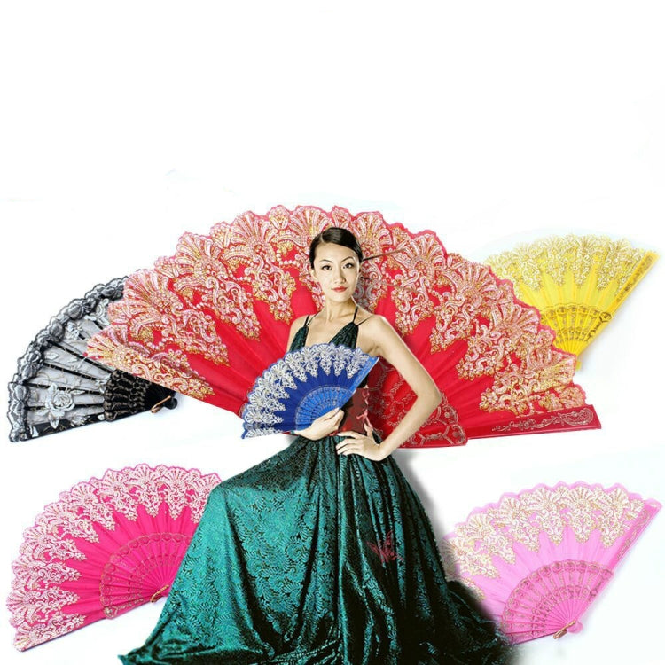 Ventaglio pieghevole in plastica stile spagnolo Ventaglio di pizzo di pavone Ventaglio di doratura da ballo per donna, 23x42cm