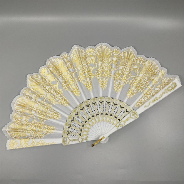 Ventaglio pieghevole in plastica stile spagnolo Ventaglio di pizzo di pavone Ventaglio di doratura da ballo per donna, 23x42cm