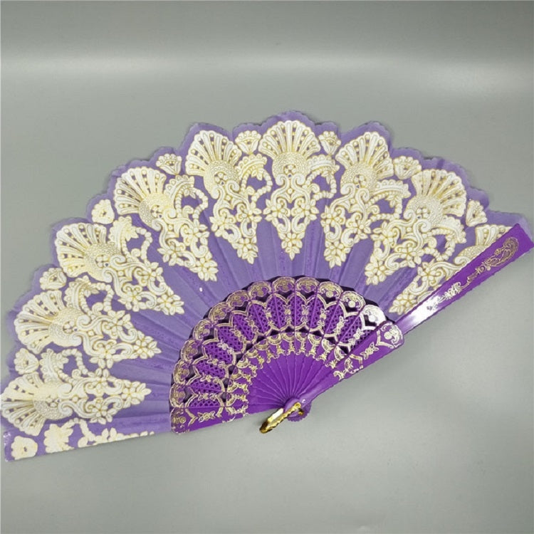 Ventaglio pieghevole in plastica stile spagnolo Ventaglio di pizzo di pavone Ventaglio di doratura da ballo per donna, 23x42cm