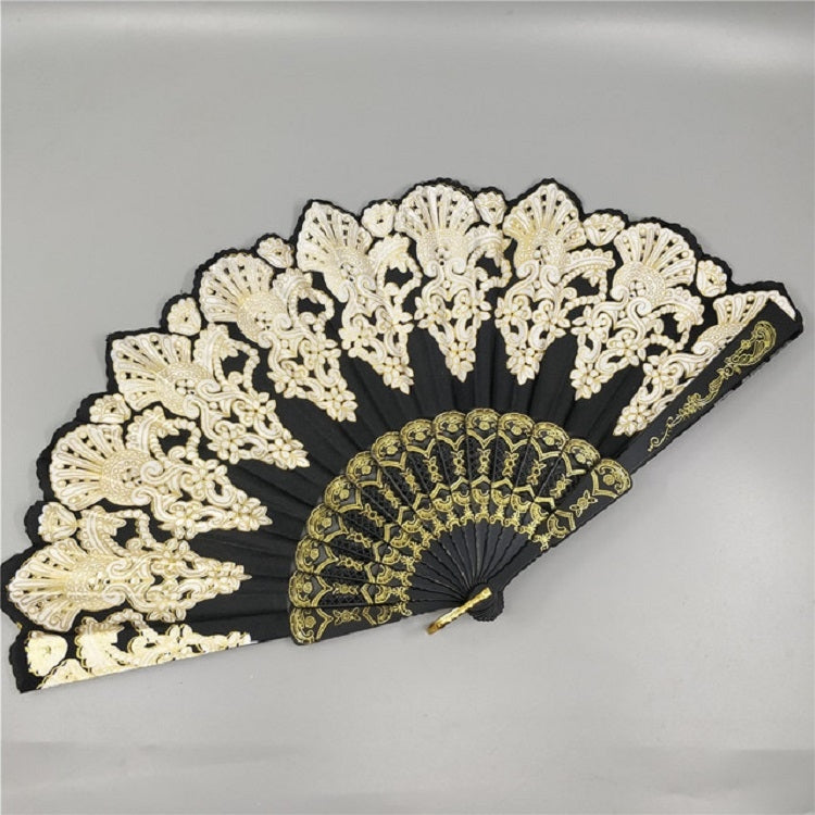 Ventaglio pieghevole in plastica stile spagnolo Ventaglio di pizzo di pavone Ventaglio di doratura da ballo per donna, 23x42cm