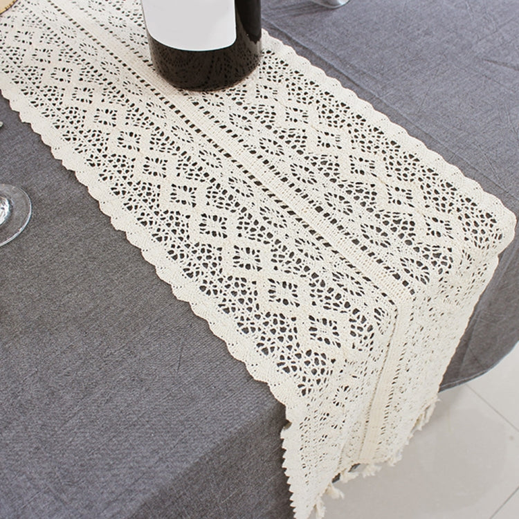 Copri runner da tavolo in misto cotone cavo con nappa, pizzo floreale, stile retrò, all'uncinetto, 24x160cm, 24x180cm, 24x200cm, 24x220cm, 24x240cm, 24x140cm