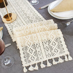 Copri runner da tavolo in misto cotone cavo con nappa, pizzo floreale, stile retrò, all'uncinetto, 24x160cm, 24x180cm, 24x200cm, 24x220cm, 24x240cm, 24x140cm