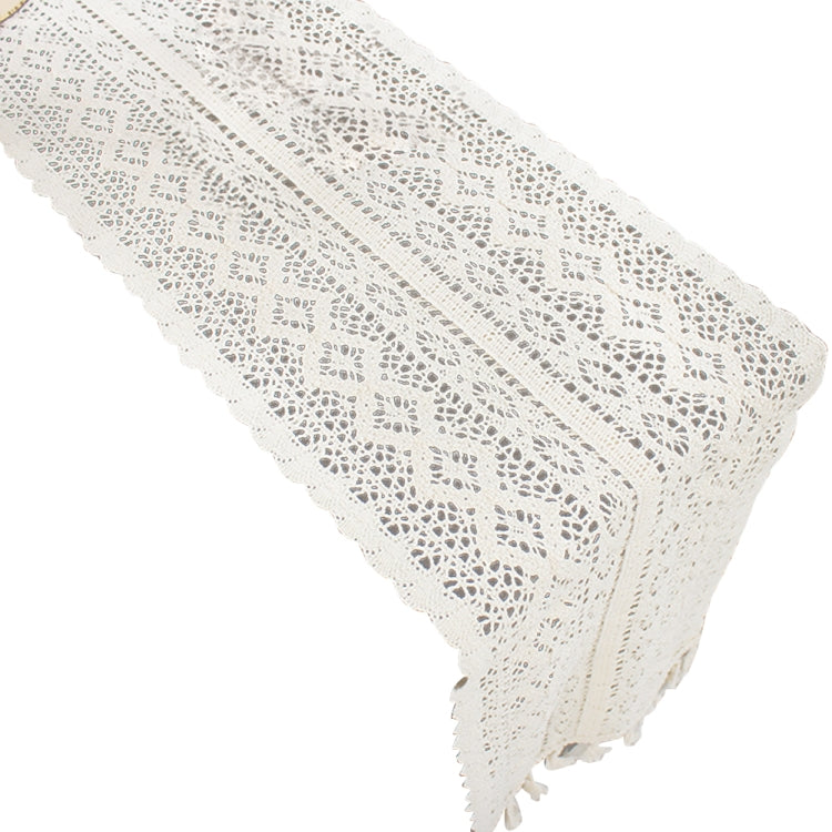 Copri runner da tavolo in misto cotone cavo con nappa, pizzo floreale, stile retrò, all'uncinetto, 24x160cm, 24x180cm, 24x200cm, 24x220cm, 24x240cm, 24x140cm