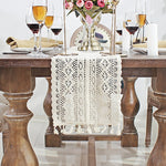 Copri runner da tavolo in misto cotone cavo con nappa, pizzo floreale, stile retrò, all'uncinetto, 24x160cm, 24x180cm, 24x200cm, 24x220cm, 24x240cm, 24x140cm
