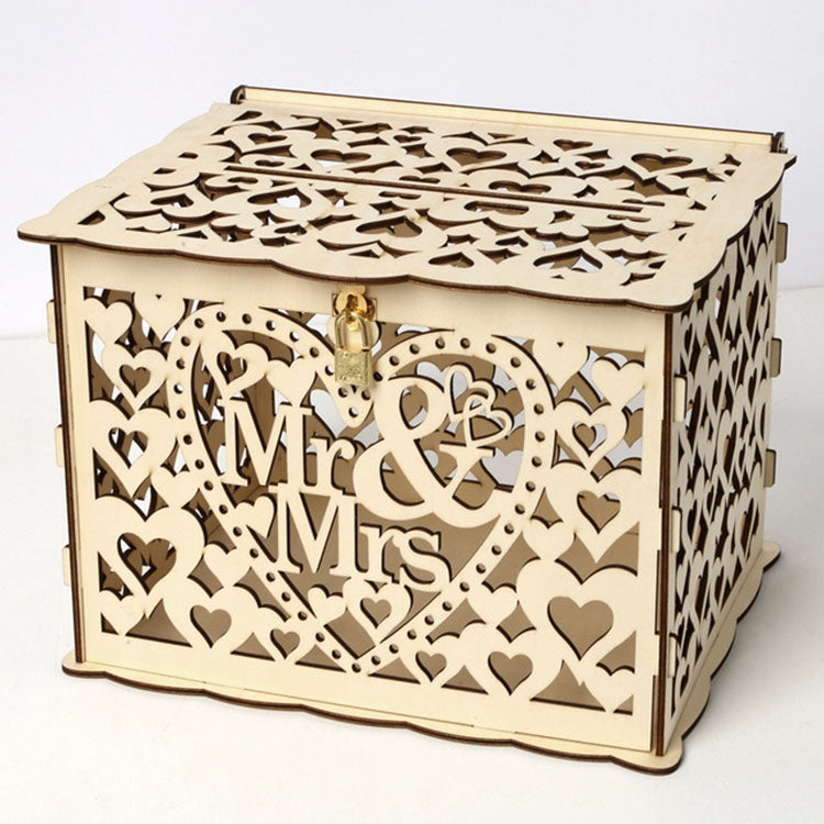 Bella scatola per biglietti di matrimonio in legno fai-da-te, scatola regalo decorativa, Small, Large