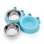 Forniture per animali domestici a doppia ciotola per cani e gatti in acciaio inossidabile, Frog Shape Blue, Frog Shape Pink, Frog Shape Green