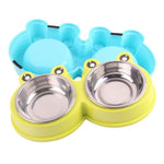 Forniture per animali domestici a doppia ciotola per cani e gatti in acciaio inossidabile, Frog Shape Blue, Frog Shape Pink, Frog Shape Green