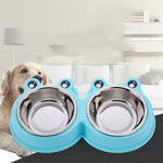 Forniture per animali domestici a doppia ciotola per cani e gatti in acciaio inossidabile, Frog Shape Blue, Frog Shape Pink, Frog Shape Green