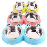 Forniture per animali domestici a doppia ciotola per cani e gatti in acciaio inossidabile, Frog Shape Blue, Frog Shape Pink, Frog Shape Green