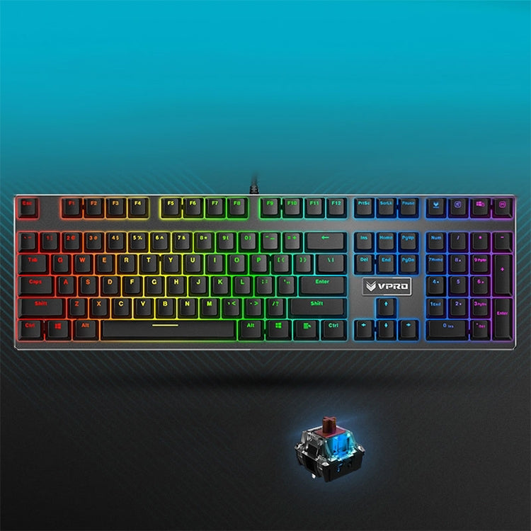 Computer da gioco cablato USB Rapoo V700RGB 104 tasti senza tastiera meccanica punzonatrice, Black Shaft, Green Shaft, Tea Shaft