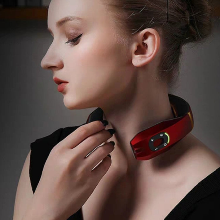 Massaggiatore per vertebra cervicale che carica strumento di fisioterapia a impulsi intelligenti protezione per il collo con vibrazione elettromagnetica, White, Black, Red