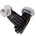 Guanti da donna in pelle PU imitazione pelliccia di coniglio guanti spessi e caldi invernali e autunnali