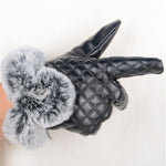 Guanti da donna in pelle PU imitazione pelliccia di coniglio guanti spessi e caldi invernali e autunnali