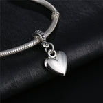 20 pezzi a forma di cuore con superficie liscia, perline argentate, pendenti con ciondoli europei a foro grande, accessori per gioielli fai da te, adatti alla collana