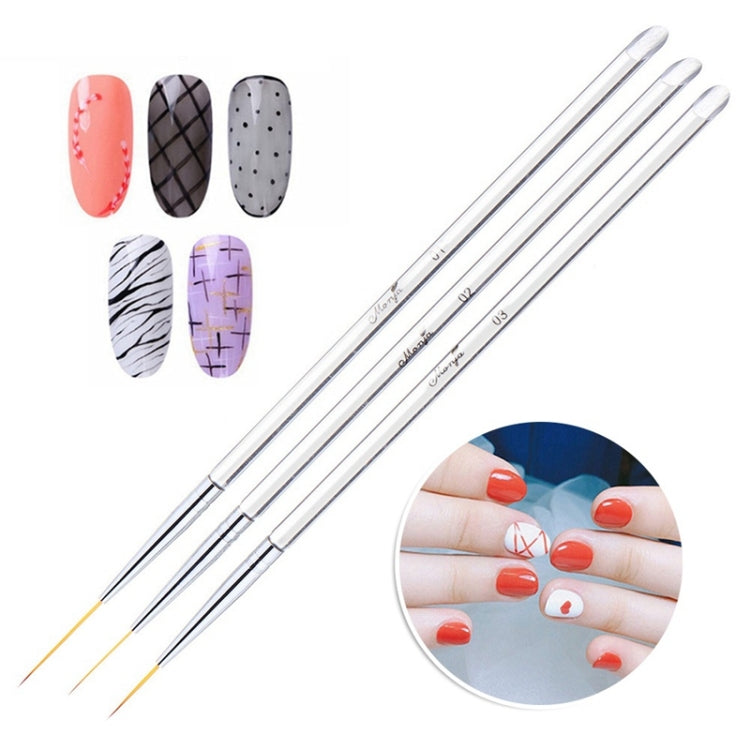 3 pennelli per nail art, pennelli per nail art in cristallo acrilico, strisce floreali, 2 strumenti per nail art laterali