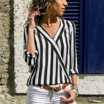 Camicia a righe da donna Camicie a maniche lunghe con scollo a V Camicetta casual, S, M, L, XL, XXL, XXXL