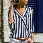 Camicia a righe da donna Camicie a maniche lunghe con scollo a V Camicetta casual, S, M, L, XL, XXL, XXXL