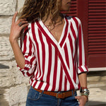 Camicia a righe da donna Camicie a maniche lunghe con scollo a V Camicetta casual, S, M, L, XL, XXL, XXXL