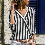Camicia a righe da donna Camicie a maniche lunghe con scollo a V Camicetta casual, S, M, L, XL, XXL, XXXL