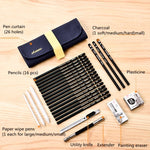27 in 1 set di matite per schizzi Strumenti di pittura Forniture artistiche per studenti, 27 In 1
