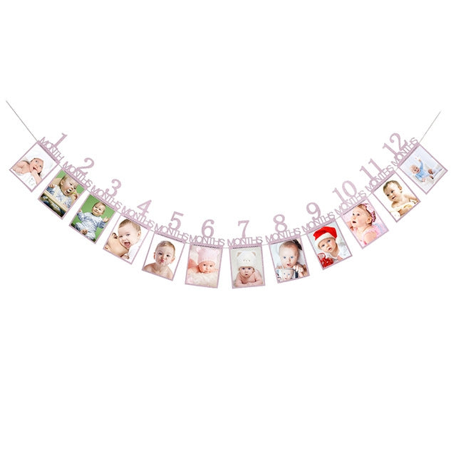 1° bambino 12 mesi compleanno tira bandiera foto da parete slogan banner mese foto clip fiore