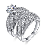 Fede nuziale vintage con diamante in argento 925 da donna, 2 pezzi, 5, 6, 7, 8, 9, 10, 11, 12