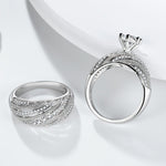 Fede nuziale vintage con diamante in argento 925 da donna, 2 pezzi, 5, 6, 7, 8, 9, 10, 11, 12