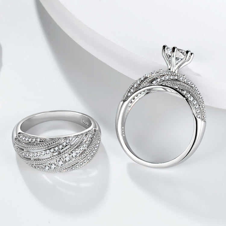 Fede nuziale vintage con diamante in argento 925 da donna, 2 pezzi, 5, 6, 7, 8, 9, 10, 11, 12